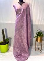 Soft Organza Lilac Party Wear Embroidery Work Saree